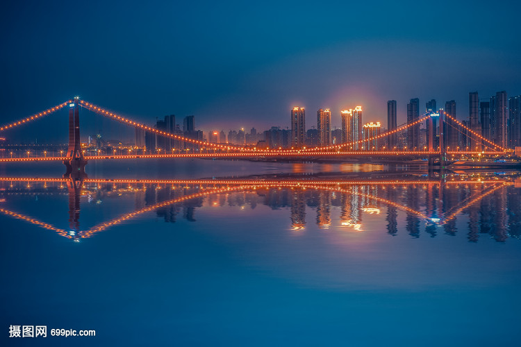 武漢城市風(fēng)光鸚鵡洲長江大橋倒影
